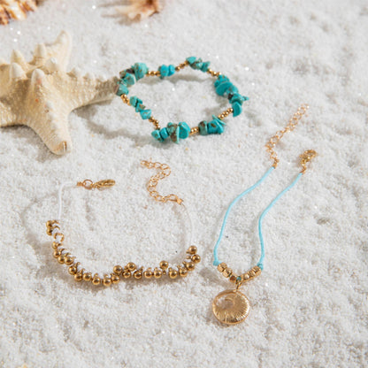 Bohemian Starfish Turquoise Bracelet Set - Beach Style Four-Piece Beaded Jewelry