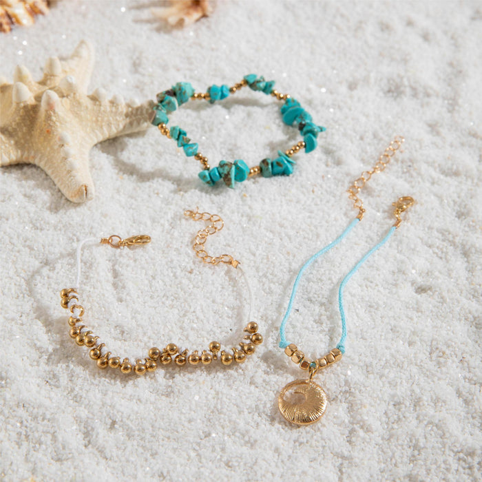 Bohemian Starfish Turquoise Bracelet Set - Beach Style Four-Piece Beaded Jewelry