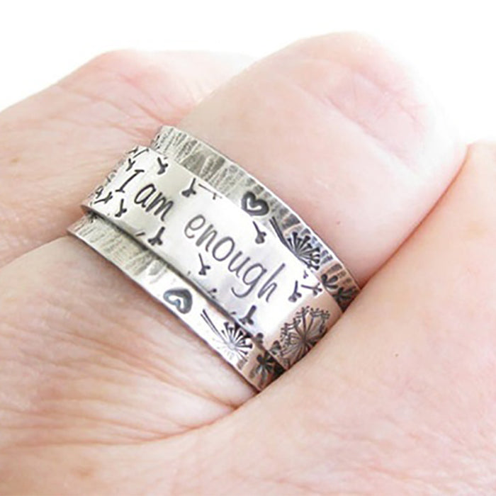 Retro dandelion ring I am enough letter ring