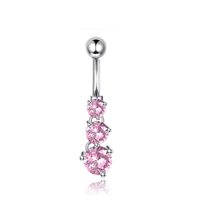 Pink Stainless Steel Zircon Double Heart Curved Barbells for Navel - wallojewerly 