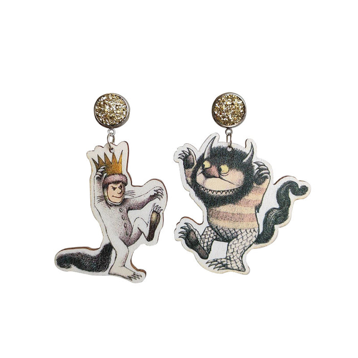 Wooden cartoon funny earrings