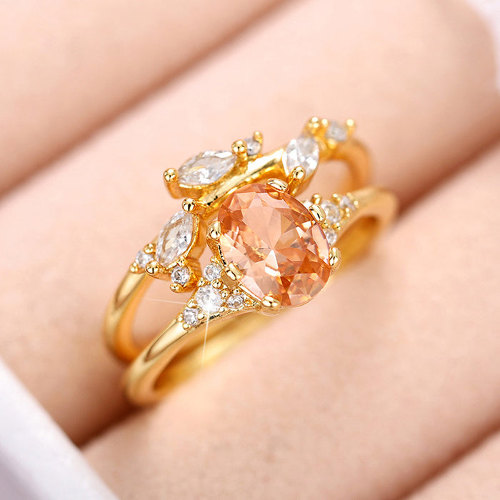 Anillo de imitación de diamantes con pétalos de hojas, joyería pequeña, fresca y sencilla.
