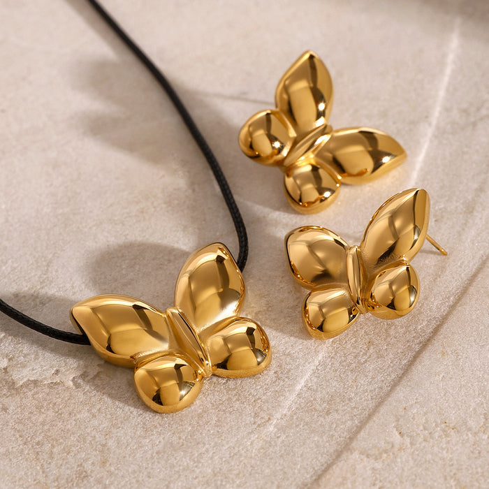 Stainless steel butterfly necklace earrings gold earrings