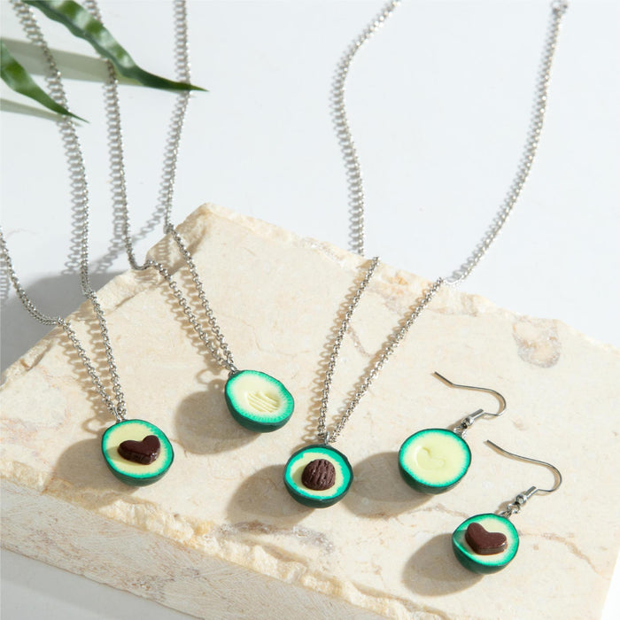 Fresh Avocado Heart Necklace and Earring Set