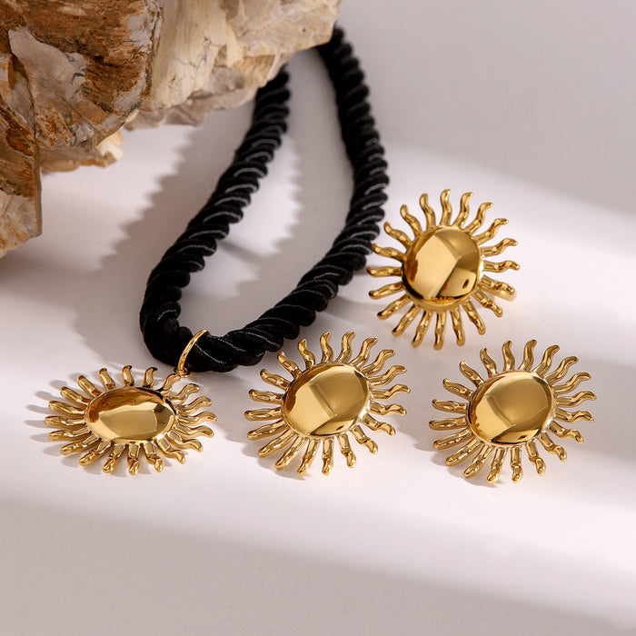 Cross-border 18K gold stainless steel sunflower necklace ring earrings titanium steel