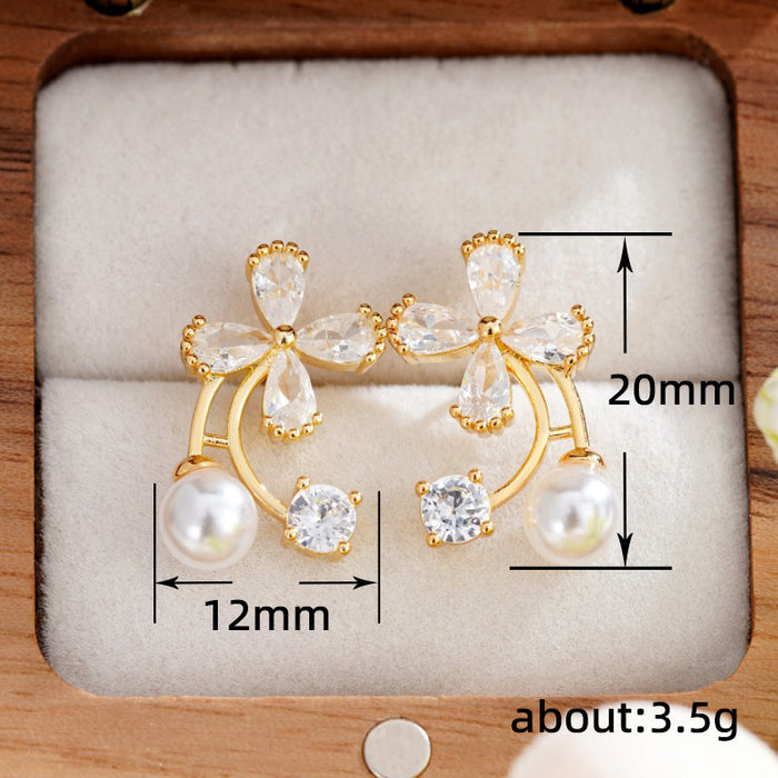 Sweet flower pearl earrings, exquisite Chanel style, celebrity style earrings