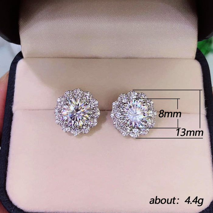 Zircon sunflower earrings with diamonds for women