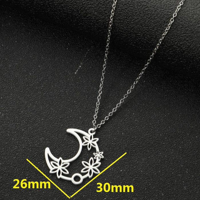 Moon flower pendant necklace, Korean new 18K gold electroplating light luxury niche high-end clavicle chain