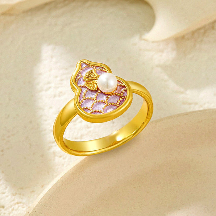 Wholesale natural imitation pearl painted oil petal gourd rings