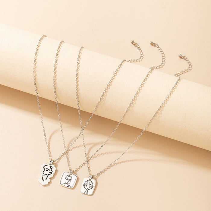 Family Tag Combination Set Necklace with Ins Cool Style and Three-Piece Set