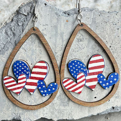 Wooden flower patriotic earrings