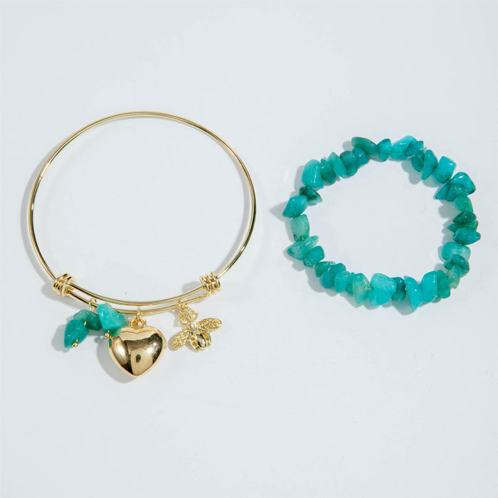 Blue Shell String Bracelet Set with Beach Ocean Charm - Four Pieces