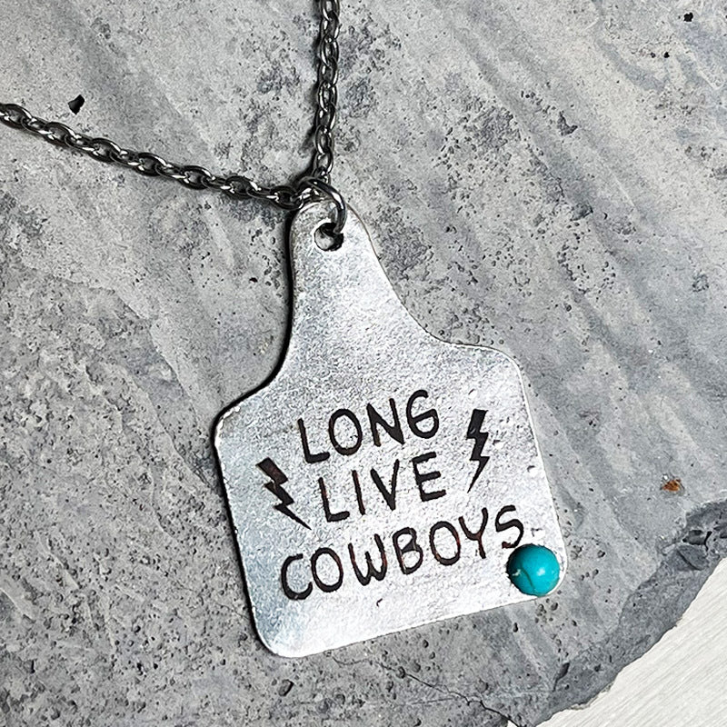 Western Cowboy Necklace with Vintage Turquoise, Bull Head, Thunderbird, and Horseshoe - Wild and Simple Design