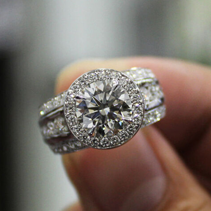 Women's round diamond zircon wedding ring creative simple jewelry