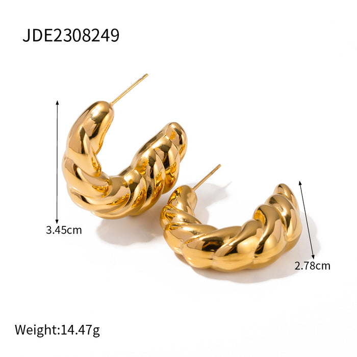 High-End Design 18K Gold Plated Twisted C-Shaped Titanium Steel Earrings - Fashionable Geometric Earrings for Women