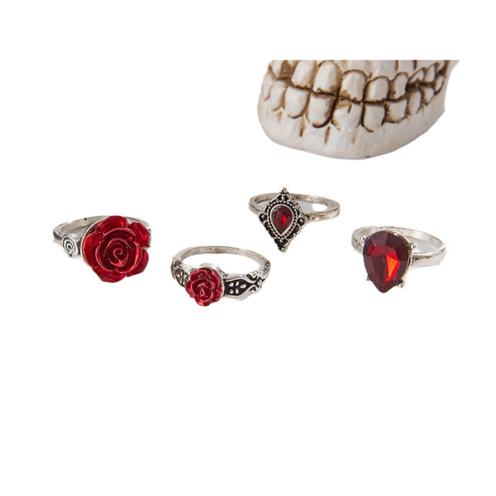 Conjunto de anillos góticos con forma de corazón y rosa: anillos de Halloween con forma de araña y corazón para mujer