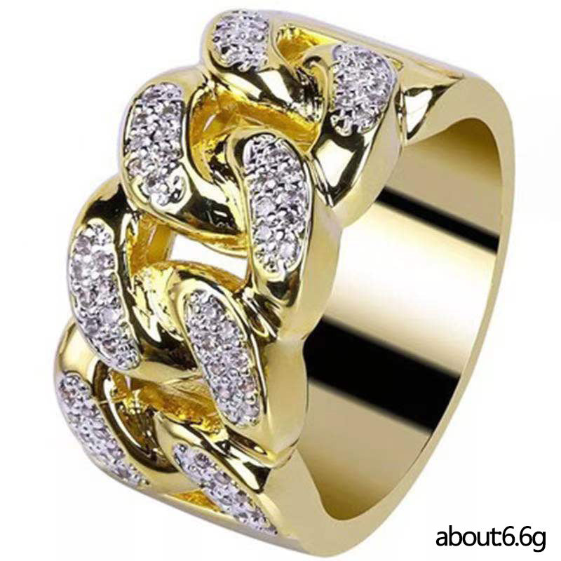 Anillo de cadena creativo con diamantes bañados en oro para hombre, joyería de mano