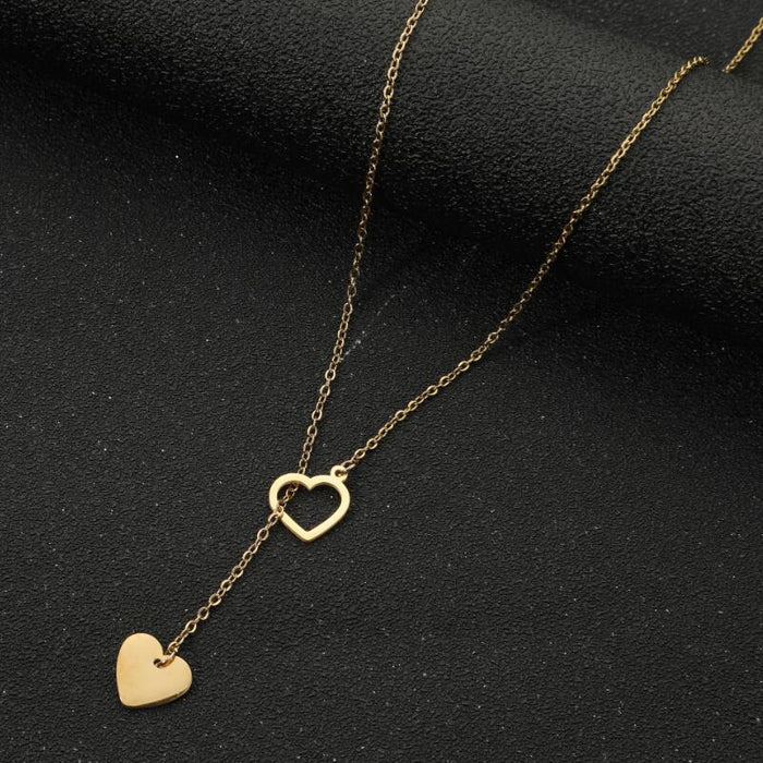 Double pendant love shaped tassel clavicle chain, Korean niche stainless steel simple necklace wholesale