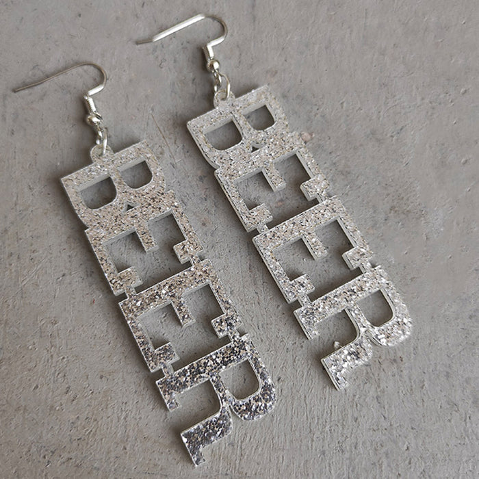 Spring Summer Glitter Beer Party Earrings with Fun Drinking Theme