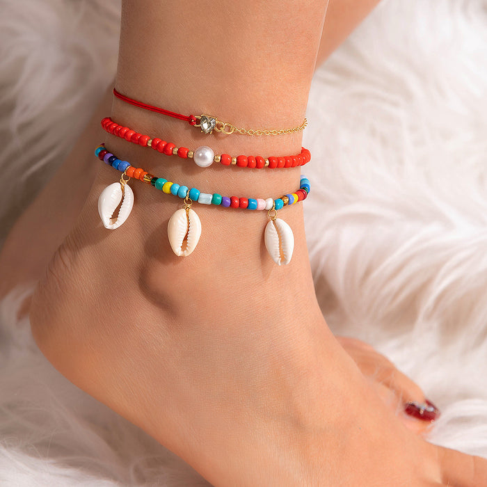 Bohemian Blue Eye Beaded Anklet Set - Heart Foot Jewelry