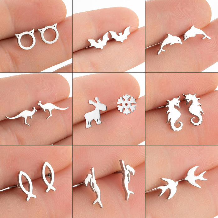 Cat bat earrings, Amazon new stainless steel simple dolphin temperament ear bone studs wholesale