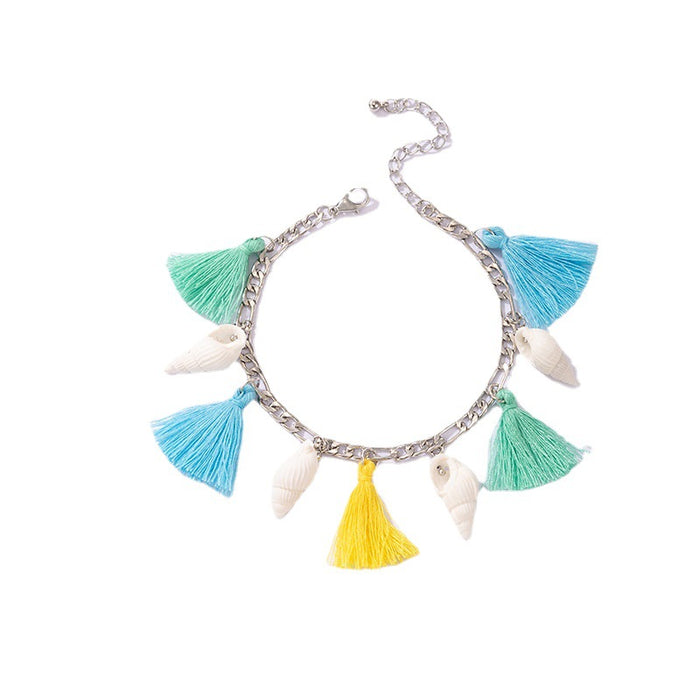 Bohemian Style Colorful Tassel Shell Beach Single Layer Anklet