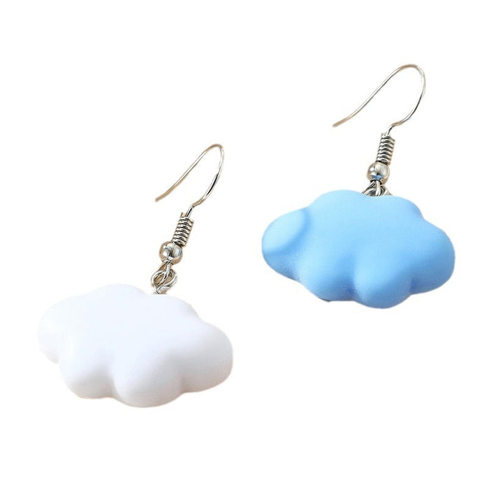 Pendientes de gancho para la oreja con nubes en contraste azul y blanco, pendientes sencillos y modernos