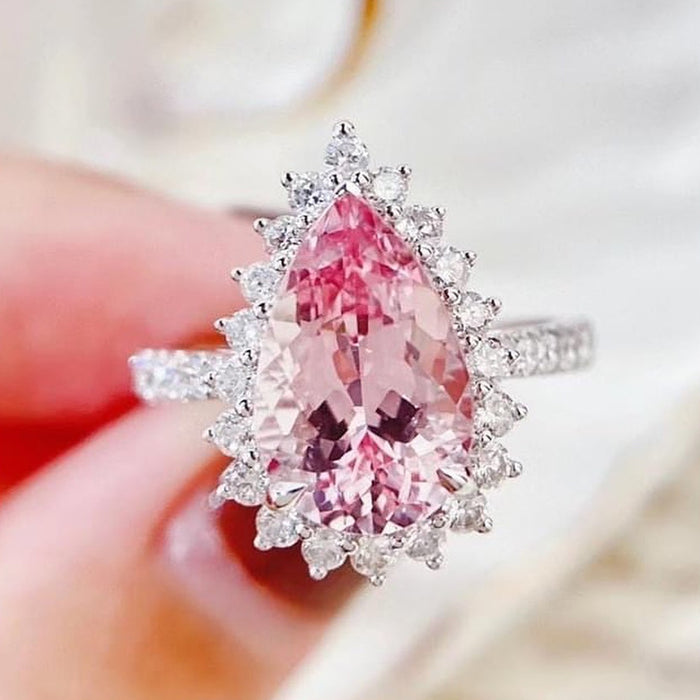 Pink teardrop zircon ring Little Red Book ice flower pear-shaped ring jewelry