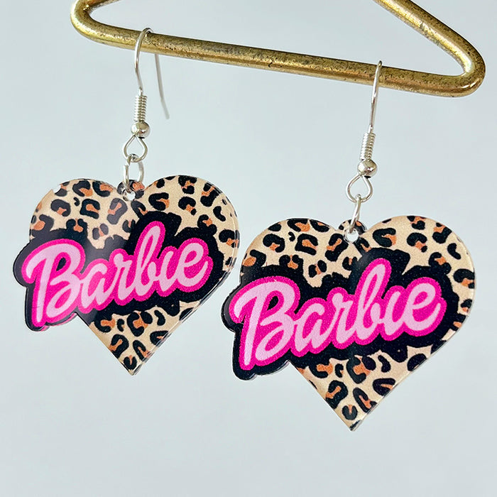 Playful Pink Striped Leopard Print Leather Teardrop Earrings