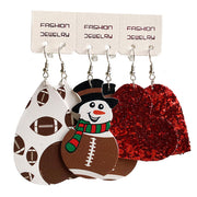 Christmas Western Cowboy PU Leather Teardrop Earrings with Sports and Snowman Design - wallojewerly 