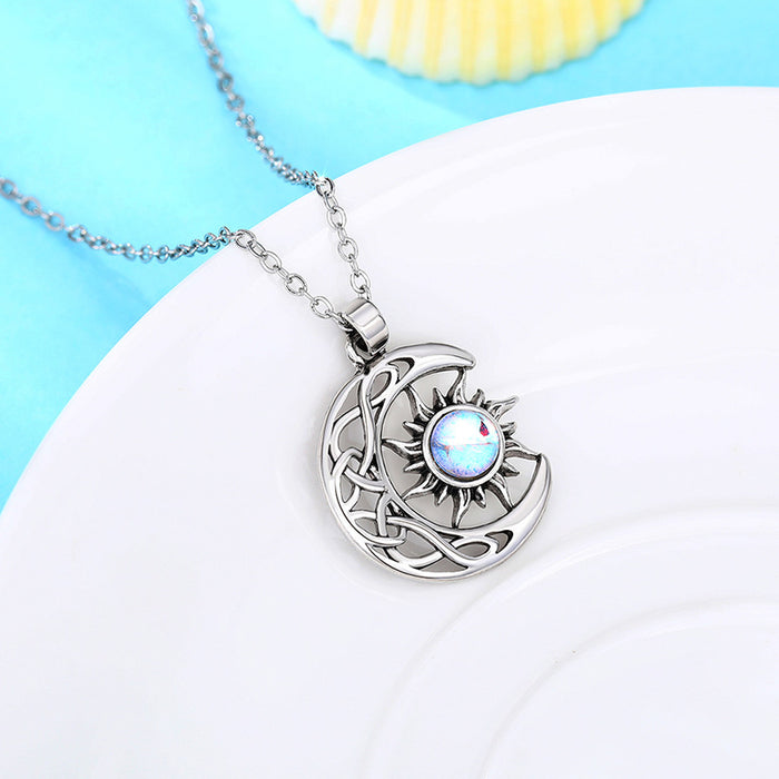 Sun and Moon Pendant Imitation Moonstone Retro Popular Clavicle Necklace