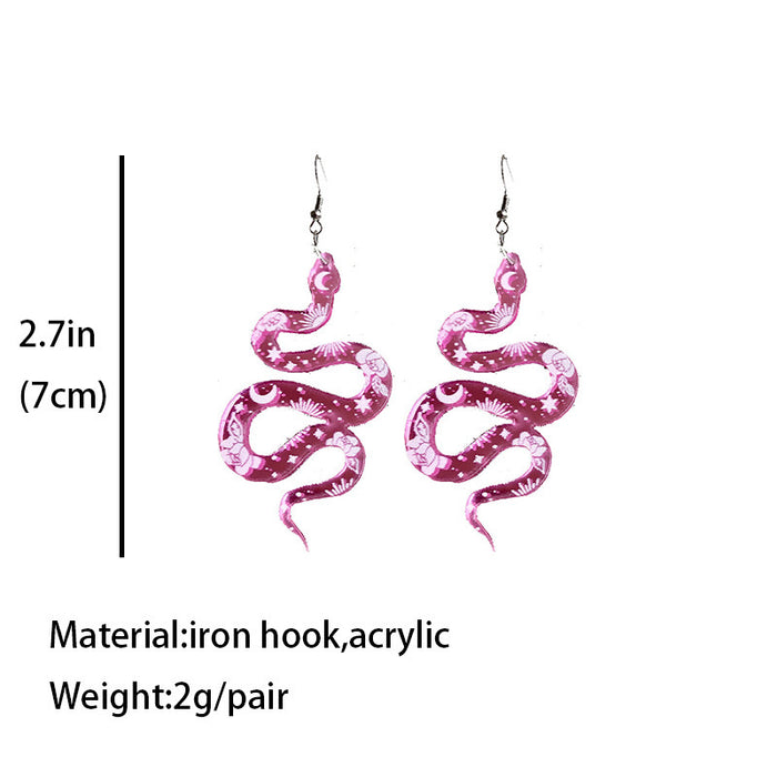 Spring Summer Floral Snake Earrings with Pink Mirror Surface Design