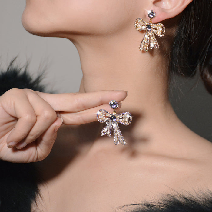 Korean Bowknot Earrings - Exaggerated Zircon Jewelry with a Colorful Design