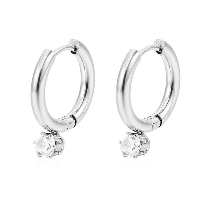 Claw diamond round earrings 18K titanium steel stainless steel light luxury earrings