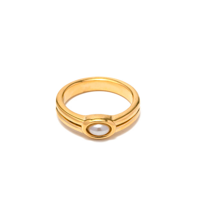 18K Gold Stainless Steel Crossed Lines Ring with Devil's Eye