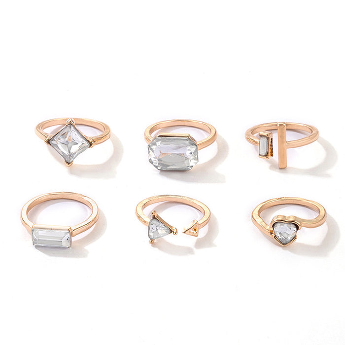 Gemstone Ring Set - 6-Piece Heart and Triangle Rings for Women