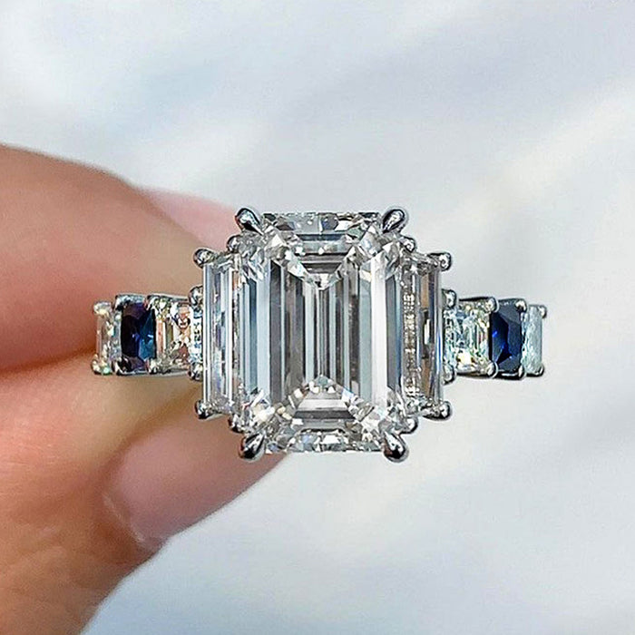 Sparkling zircon ring, trendy princess cut women's ring