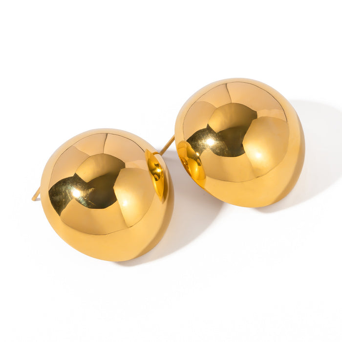 18K Gold Plated Stainless Steel Hemispherical Earrings - Trendy Design for 2023