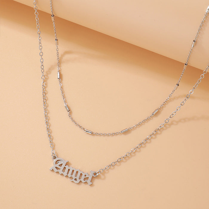 Alloy letter angel geometric chain double layer simple waist chain