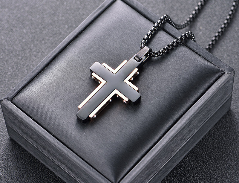 Stainless Steel Diamond Cross Men's Necklace - wallojewerly 