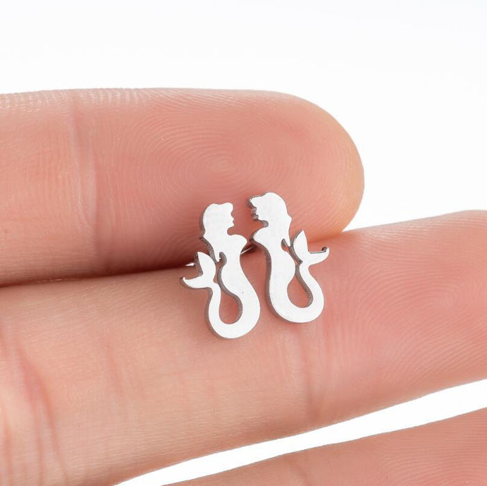 Mermaid Stainless Steel Stud Earrings - Cute and Playful Jewelry for Summer Vibes