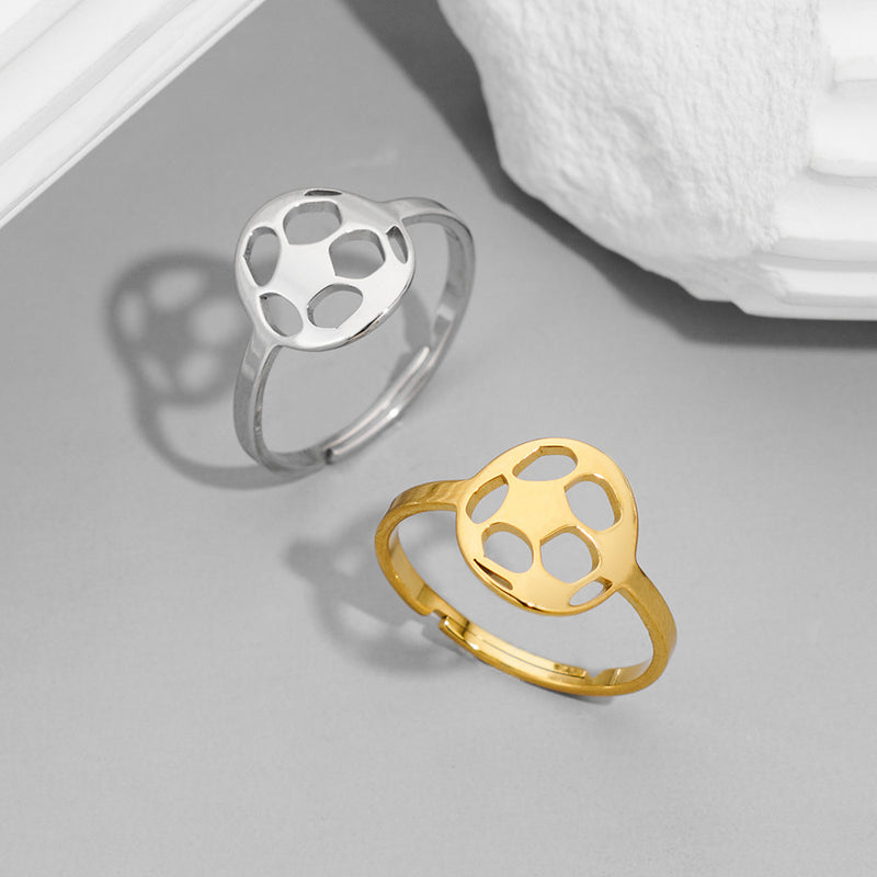 Stainless steel football ring, simple geometric round open ring wholesale - wallojewerly 