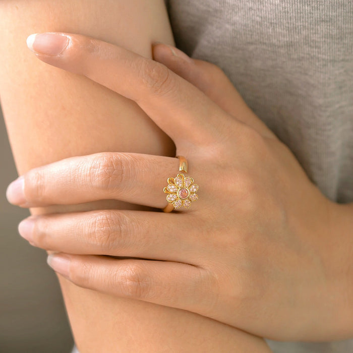 Wholesale zircon daisy flower rotating open ring