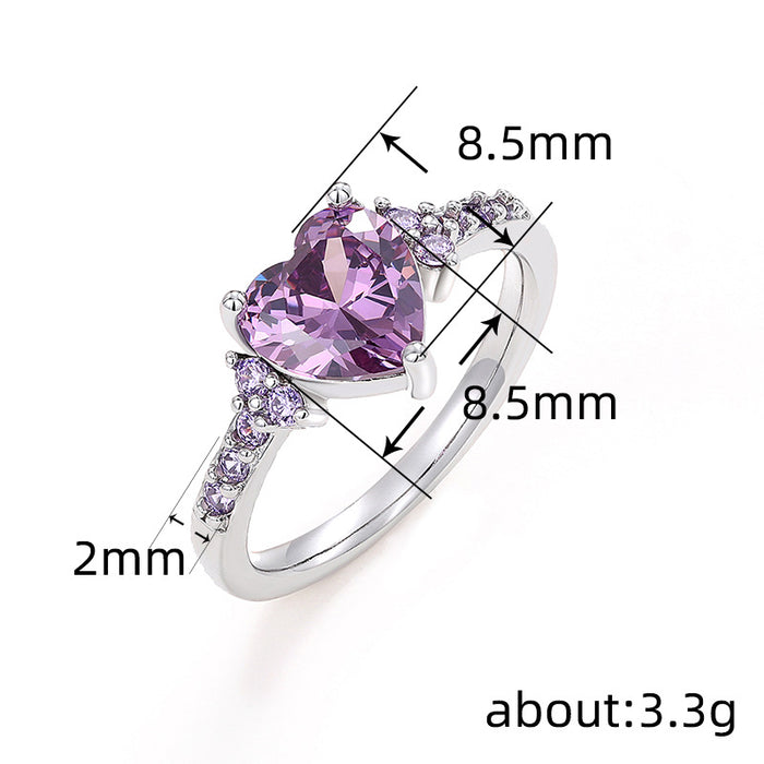 Elegante anillo nupcial de circonita en forma de corazón