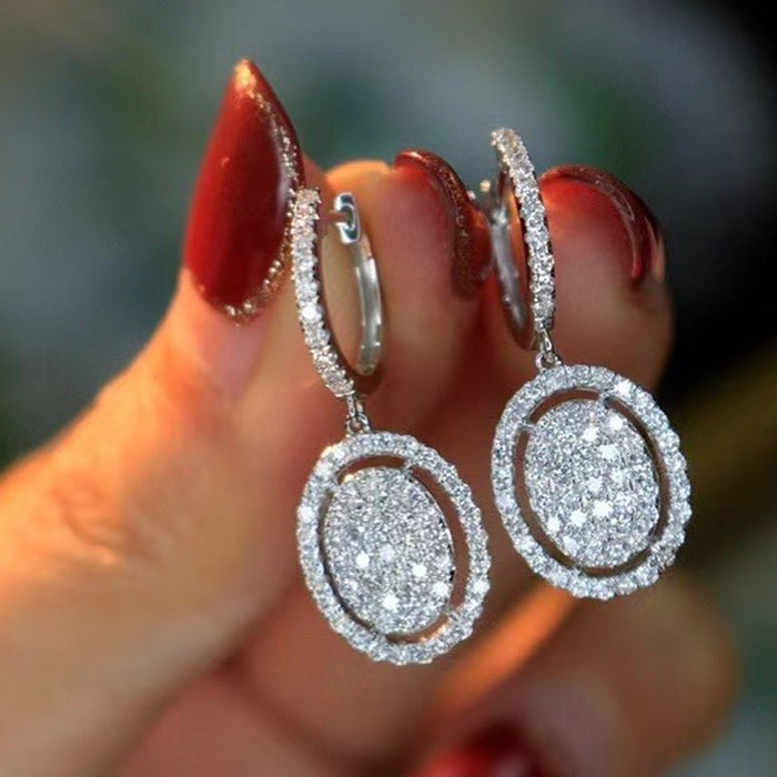 White gold plated oval drop wedding earrings