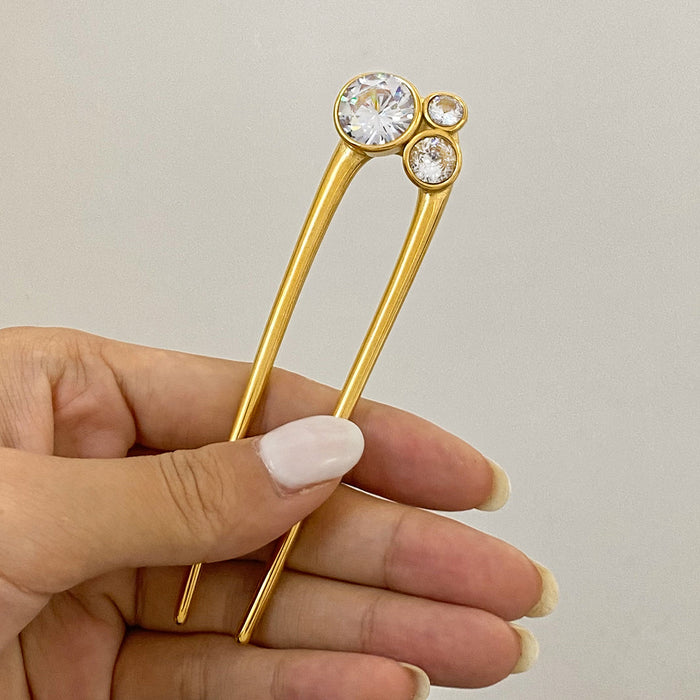 White zircon U-shaped hairpin, high-end hair fork