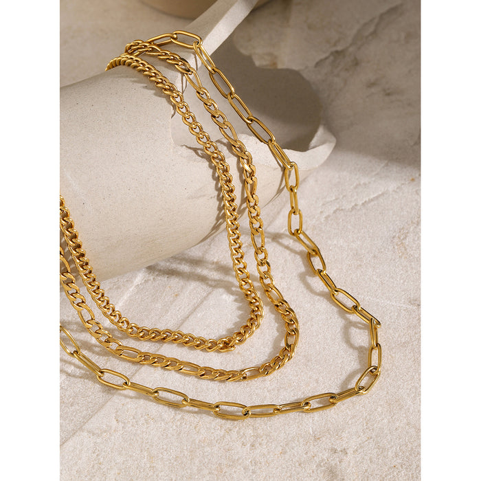 18K Gold-Plated Stainless Steel Triple Layer Clavicle Chain Necklace - Trendy Titanium Steel Jewelry