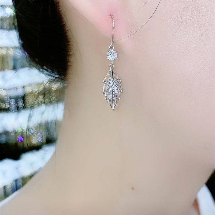 Leaf Earrings Hollow Design Zircon Earrings