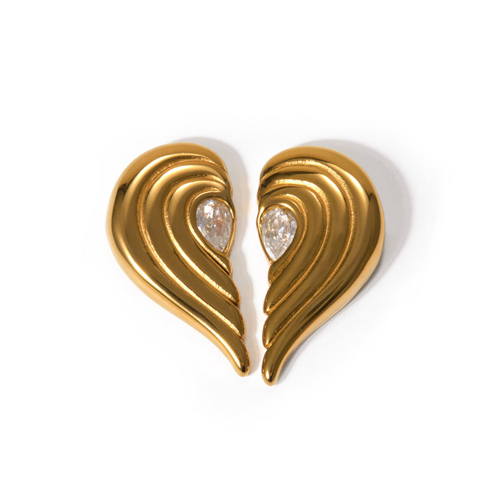 INS Trendy Minimalist Geometric Series 18K Gold Stainless Steel Half Heart Earrings