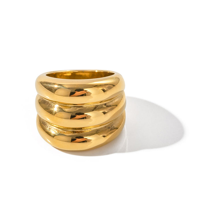 18K Gold Stainless Steel Serpent-Style Ring with Starburst Inlay